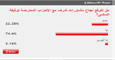 74 %  من القراء لا يتوقعون نجاح مشاورات شرف مع المعارضين لوثيقة السلمى 