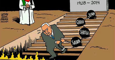 "كارلوس لاتوف" يرسم شارون مكبلا بجرائمه ضد فلسطين فى طريقه لجهنم