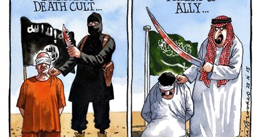 "التايمز" تشبه السعودية بـ"داعش" فى كاريكاتير ينتقد عقوبة "قطع الرأس"