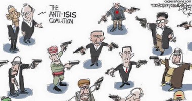 كاريكاتير عن الحرب على داعش:الدول المتدخلة تصوب على بعضها وتتجاهل التنظيم