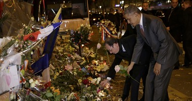 هولاند و أوباما فى مسرح باتاكلان تكريما لذكرى ضحايا المجزرة