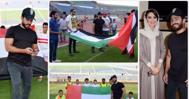 بالصور.. تامر حسنى يجرى بروفات افتتاح مباراة "السوبر الإماراتى"