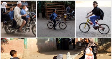 حمار  وموتوسيكل ودراجة.. وسيلة انتقال الطلاب فى ريف مصر 