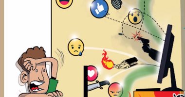 فوضى وإرهاب وخراب "الفيس بوك".. فى كاريكاتير "اليوم السابع"