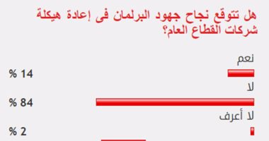 84%من القراء يستبعدون نجاح البرلمان فى إعادة هيكلة شركات القطاع العام