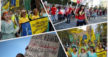احتجاجات ضد سياسة ترامب فى لوس أنجلوس خلال يوم بلا امرأة