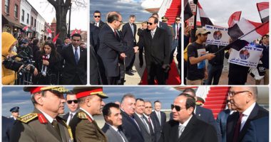 الرئيس السيسي فى أمريكا والجالية المصرية تستقبله بالأعلام