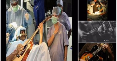 بالصور..طبيب يطلب من مريض عزف مقطوعة على الجيتار أثناء خضوعه لجراحة بالمخ