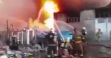 بالفيديو.. حريق ضخم فى مستودعين للسلع جنوب العاصمة الإيرانية طهران