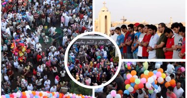 العيد فرحة.. "بلالين طايرة" فوق المصلين بمسجد أبو بكر الصديق بشيراتون