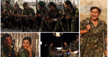 جميلات الأكراد مدججات بالسلاح وسط شوارع مدينة الرقة بعد طرد تنظيم داعش