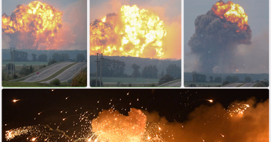 انفجار ضخم فى مستودع للذخيرة بأوكرانيا وارتفاع ألسنة اللهب