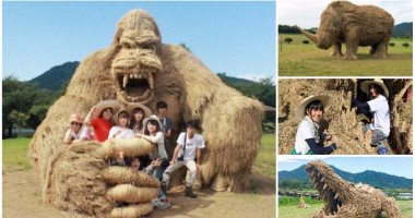 من غير حرق وتلوث.. اليابان عملت تماثيل للحيوانات من قش الرز