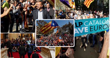 تظاهرات خارج برلمان كتالونيا احتجاجا على طلب إسبانيا بعزل رئيس الإقليم