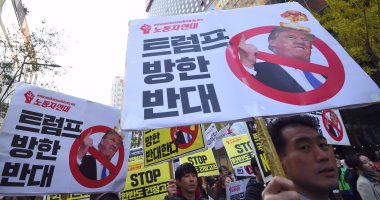 بالصور..تظاهر مواطنو كوريا الجنوبية ضد زيارة ترامب لسول