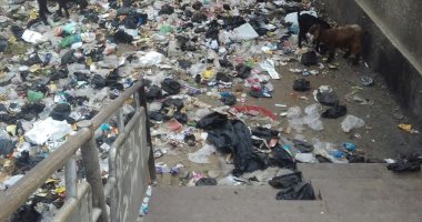 قارئ يشكو تراكم القمامة أسفل سلم عبور المشاة بمنطقة مطار إمبابة