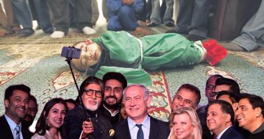 فنان هندى يفضح جرائم إسرائيل بوضعها خلفيات لسيلفى نجوم بوليوود مع نتنياهو