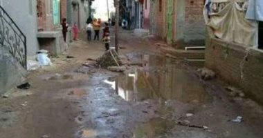 صور.. مياه الصرف تغرق شوارع قرية دلهمو فى أشمون والأهالى يستغيثون