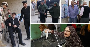 انتخابات الرئاسة 2018.. جندى يساعد مسنة أثناء التصويت فى أوسيم (فيديو)