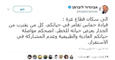 الفزع يسيطر على إسرائيل.. سر تهديد ليبرلمان لأهل غزة بالعربية فى يوم الأرض