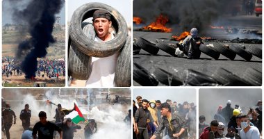 فلسطينيون يشعلون آلاف الإطارات على حدود غزة فى "جمعة الكاوتشوك"