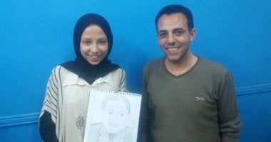 "علياء على" طالبة ببنى سويف موهوبة فى الرسم.. وأبرز لوحاتها "عادل إمام" 