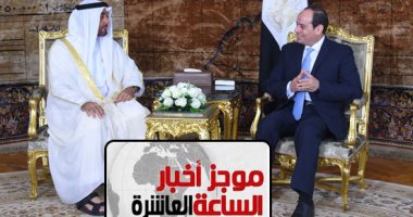 موجز أخبار الـ10.. السيسى لـ"بن زايد": علاقات مصر والإمارات نموذج مثالى للتعاون