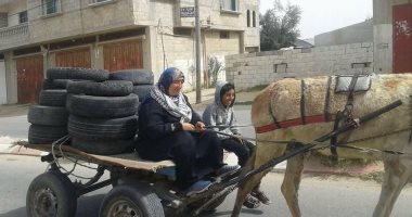 صور.. فلسطينية تحمل وقود المظاهرات على عربة "كارو" فى غزة