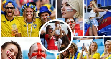 احتفالات كرنفالية لجماهير السويد وإنجلترا فى مباراة دور الـ8 بكأس العالم 