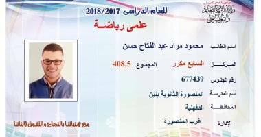 السابع مكرر علمى رياضة: "دعاء والدتى ورضاها هو سبب تفوقى"