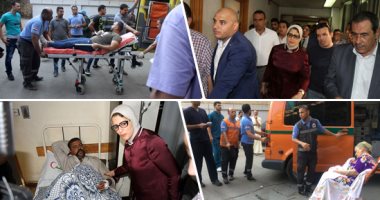 وزيرة الصحة تتفقد حالات مصابى حادث قطار المرازيق بمستشفى الهرم