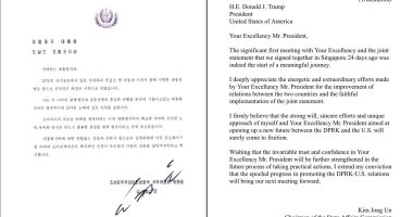 صور..ترامب ينشر رسالة بعثها له كيم ويبدى تفاؤله حيال التقارب مع بيونج يانج