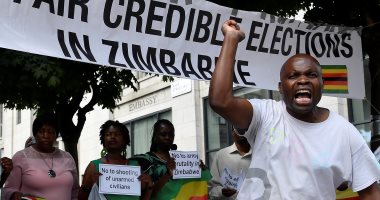 صور.. عشرات الزيمبابويين يتظاهرن فى لندن احتجاجا على فوز منانجاجوا بالرئاسة