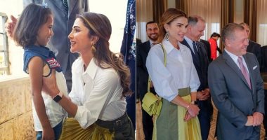 صور.. الملكة رانيا تخلط التصميمات العربية بالعالمية فى إطلالة أنيقة