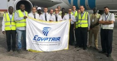 مطار العاصمة التشادية إنجمينا يحتفل بوصول طائرة مصر للطيران الجديدة للشحن