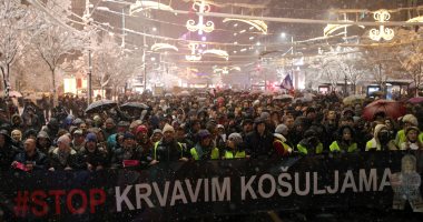 الآلاف يتحدون الثلوج فى بلجراد ويتظاهرون ضد الرئيس الصربى