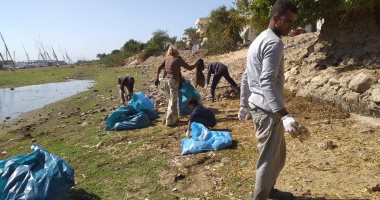 صور.. شباب الأقصر والأجانب يواصلون حملات تنظيف ضفة نهر النيل الغربية