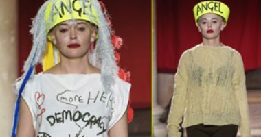 "بالشعارات السياسية" روز ماكجوان تشارك بعرض أزياء Vivienne Westwood فى لندن