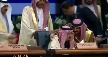 شاهد.. تحية عاهل البحرين للملك سلمان خلال القمة العربية الأوروبية بشرم الشيخ