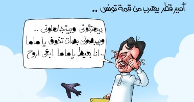 تميم يهرب من القمة العربية بتونس فى كاريكاتير اليوم السابع