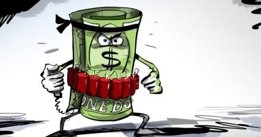 كاريكاتير لوكالة "سبوتنيك" يسخر من الدولار: أكبر إرهابى يهدد العالم