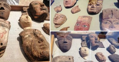 فيديو وصور.. العثور على وجوه خشبية دقيقة عمرها 2500 سنة بمقابر آثرية فى الفيوم