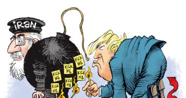 فى كاريكاتير "ذا ويك".. ترامب يشعل فتيل الحرب مع إيران