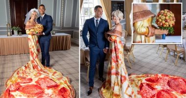 جوازة "ستافت كراست".. مطعم يعلن عن باكيدج للعروسة بفستان على شكل بيتزا