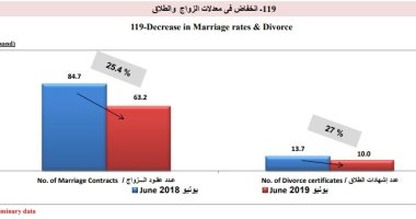 الإحصاء: 25.4% تراجع بمعدلات الزواج.. والطلاق ينخفض 27% خلال يونيو