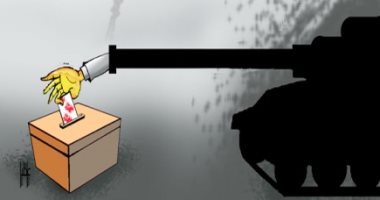 كاريكاتير صحيفة الخليج يسخر من انتخابات الدول التى تشهد حروبا داخلية 