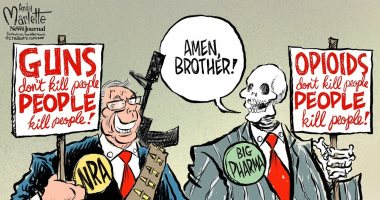 تحالف شركات الأدوية والسلاح لقتل الأمريكيين.. كاريكاتير USA Today