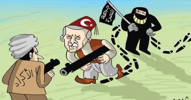 كاريكاتير الصحف الإماراتية.. أردوغان يحارب أكراد سوريا لحماية إرهابيين جبهة النصرة