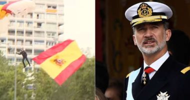 مظلة إسبانية تتعرض لحادث بعرض عسكرى بحضور الملك باحتفالات العيد القومى