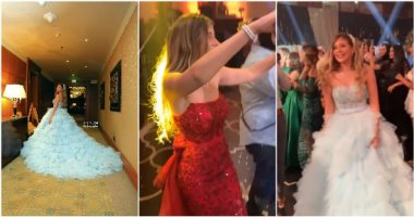 فيديو يكشف فستان ملك قورة الثانى فى حفل زفاف شقيقتها مريم 